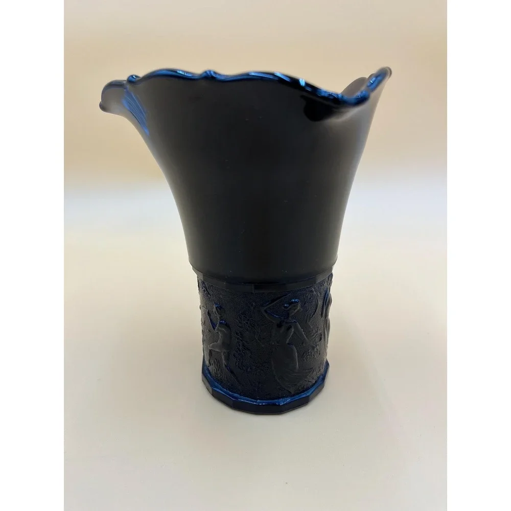 LE Smith Black Amethyst Vase: Vintage Nymphs Dancing Ladies Glass Vase
